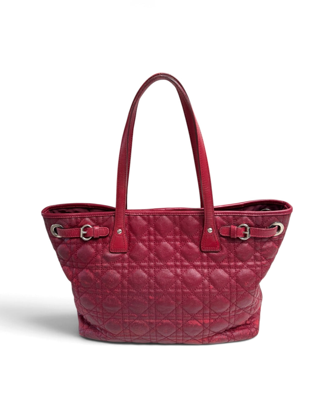 Christian Dior Panarea Medium/Large Red Cannage Quilted Tote – Authentic 2011, Silver Hardware & Charm, Made in Italy