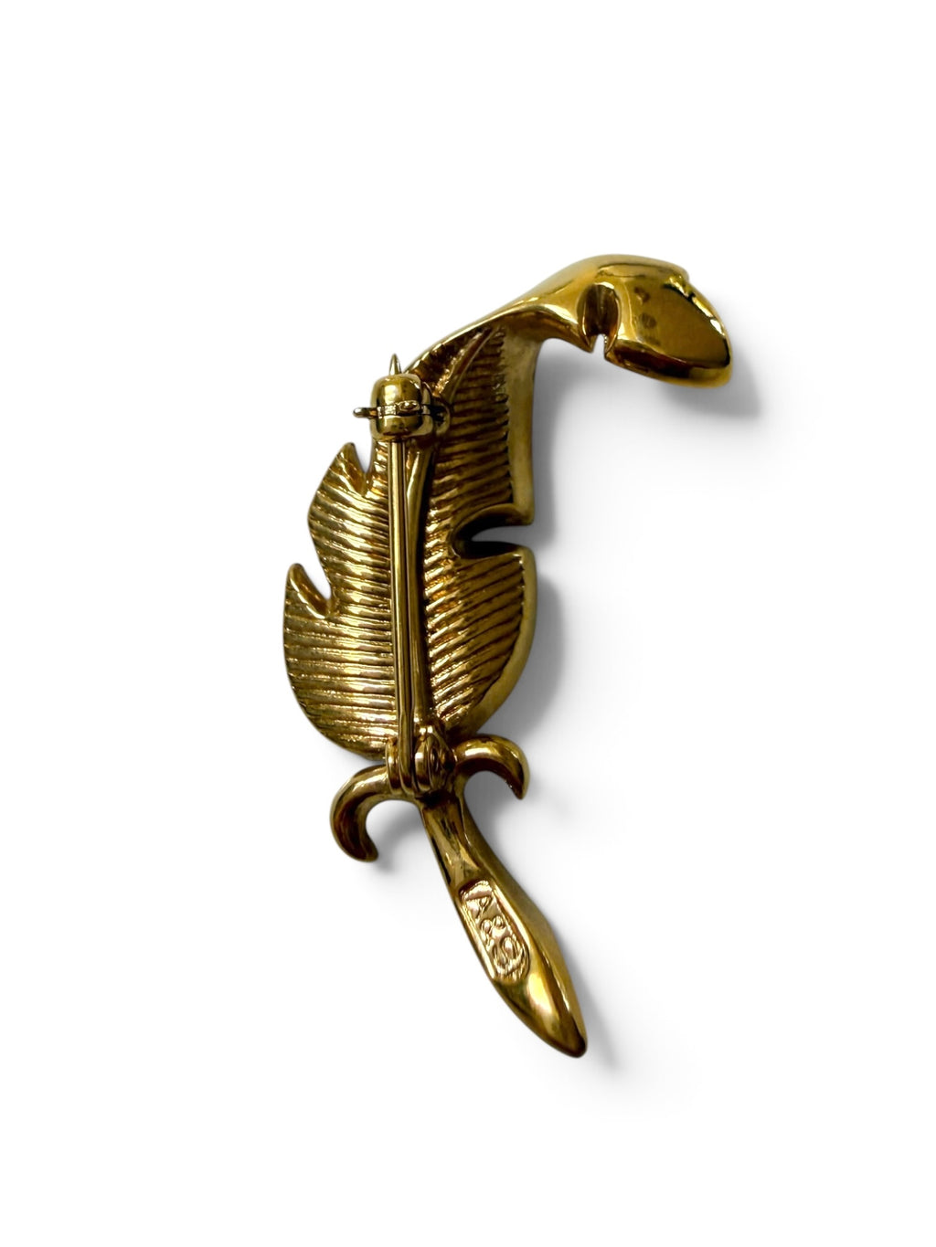 Vintage Attwood & Sawyer Gold-Tone Crystal Feather Brooch