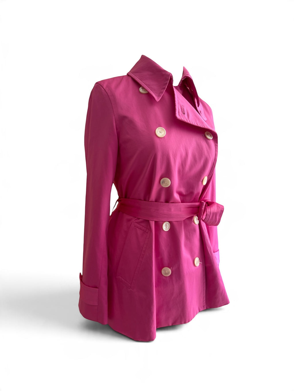 Lauren by Ralph Lauren Women’s Hot Pink Double-Breasted Trench Coat with Belt, Size M