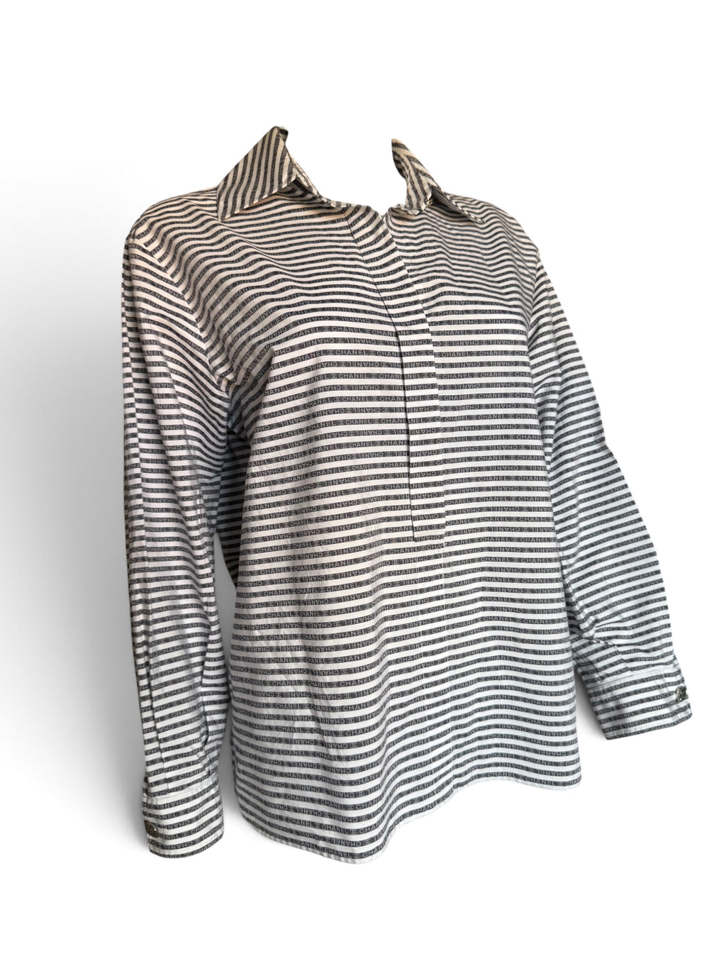 Chanel Logo Stripe Long Sleeve Shirt – 100% Cotton – Size 42 – Made in Italy – LegitGrails Authenticated