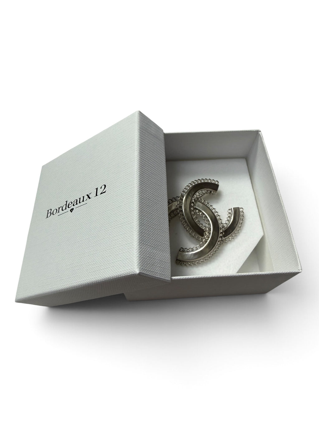 Chanel Silver-Tone Interlocking CC Filigree Brooch, B16, Made in Italy