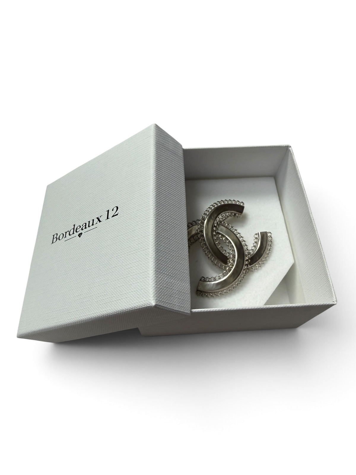 Chanel Silver-Tone Interlocking CC Filigree Brooch, B16, Made in Italy