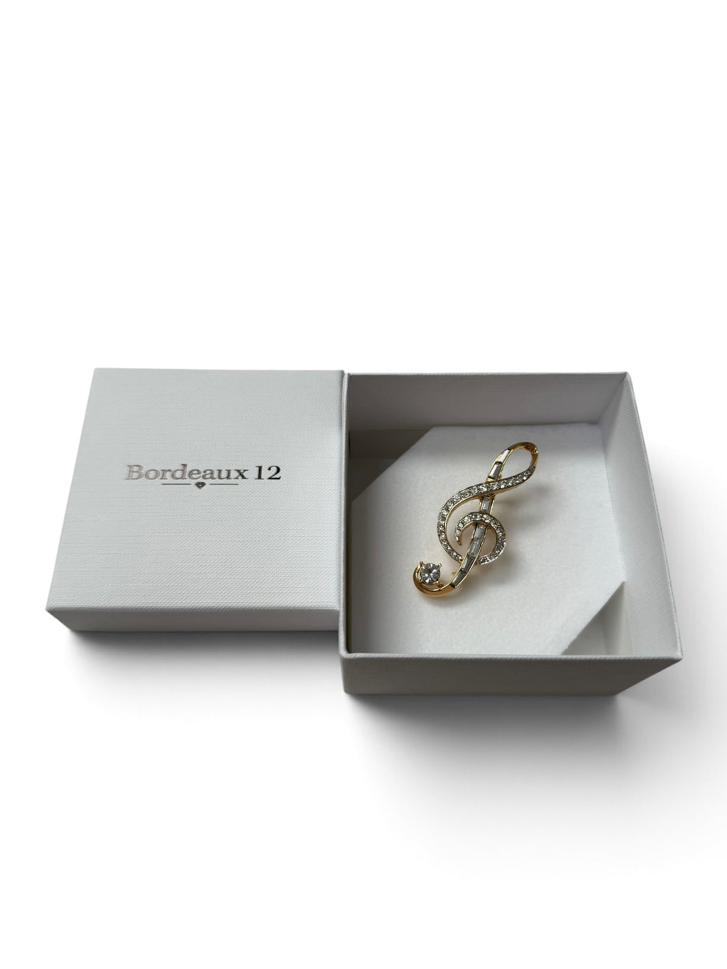 Vintage D’Orlan Treble Clef Brooch | Signed Gold Tone Crystal Music Pin