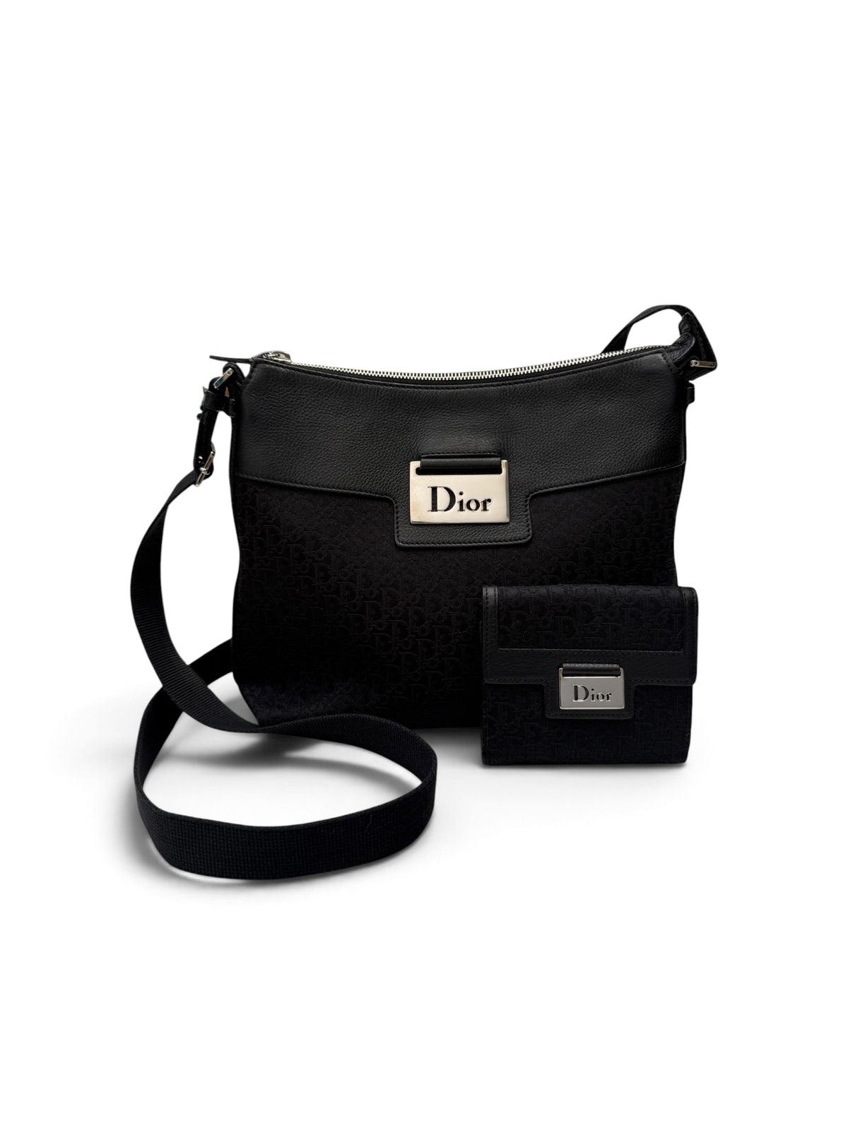 Christian Dior Street Chic Messenger Bag – Black Oblique Canvas & Leather, 2006, with Matching Wallet