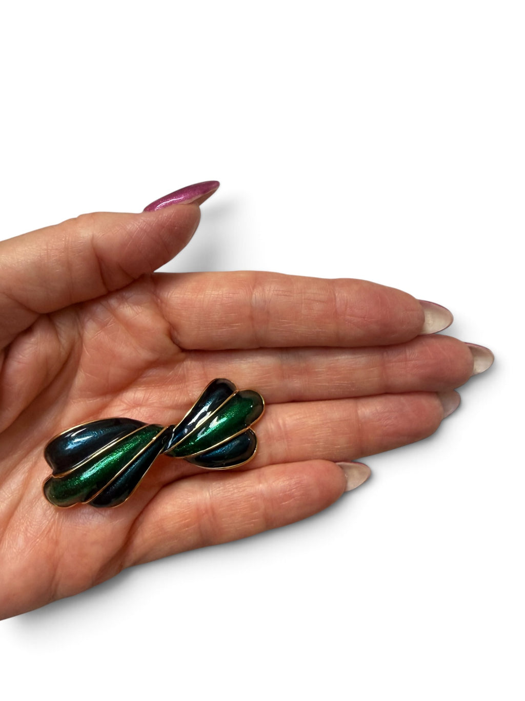 Vintage D’Orlan Signed Green & Blue Enamel Twisted Abstract Brooch