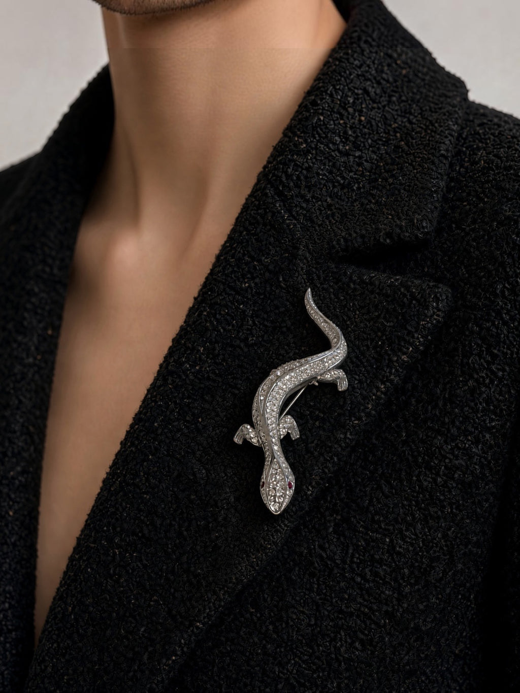 Vintage Attwood & Sawyer Crystal Lizard Brooch, Signed A&S, circa 1980s