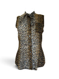 Dolce & Gabbana Sleeveless Leopard Print Pussy Bow Blouse in Cotton UK Size 10