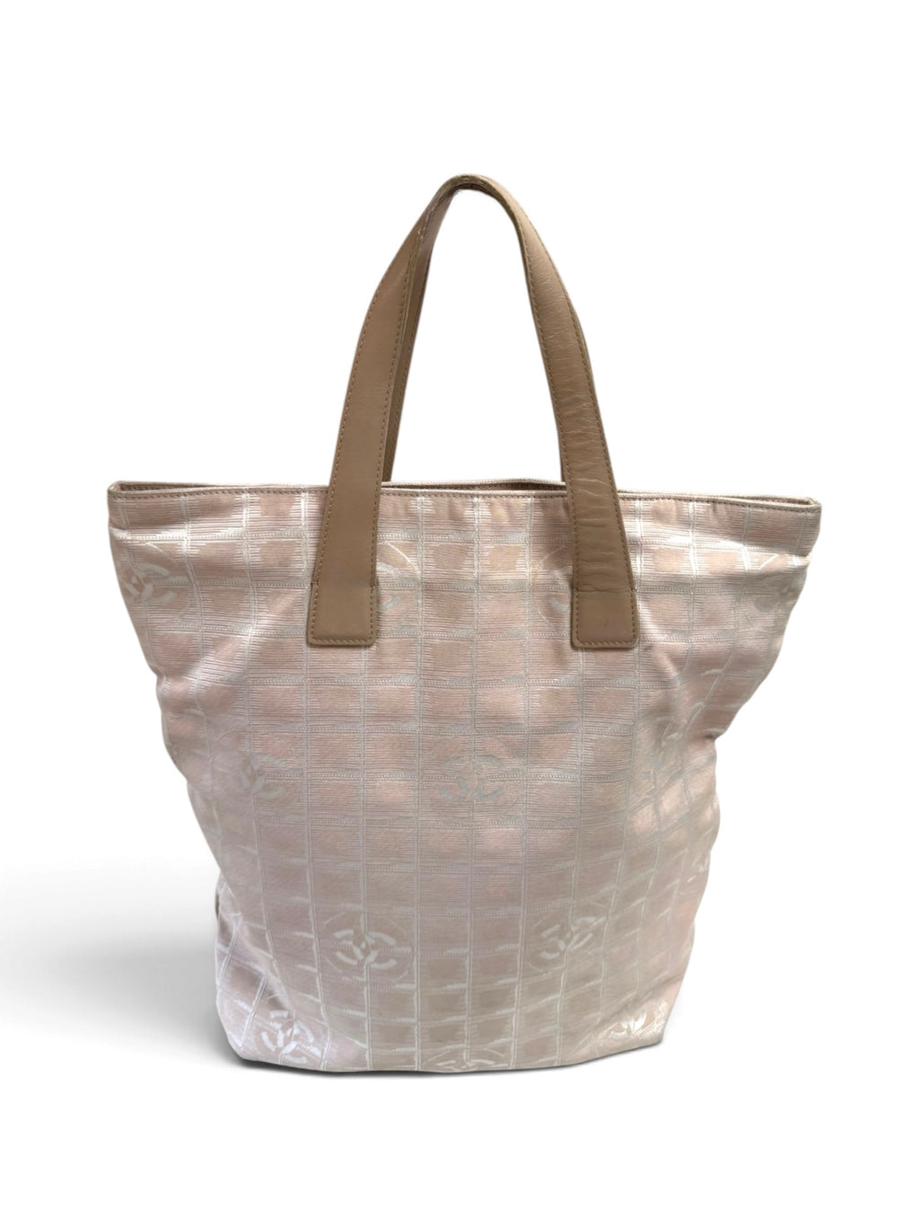 Chanel Beige Travel Line Nylon Tote Bag with Leather Handles