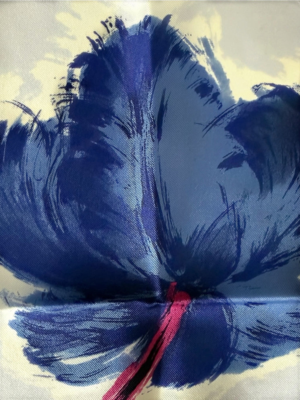 Christian Dior Abstract Floral Brushstroke Silk Scarf – 55 x 55 cm | Navy Blue, Pink & Cream