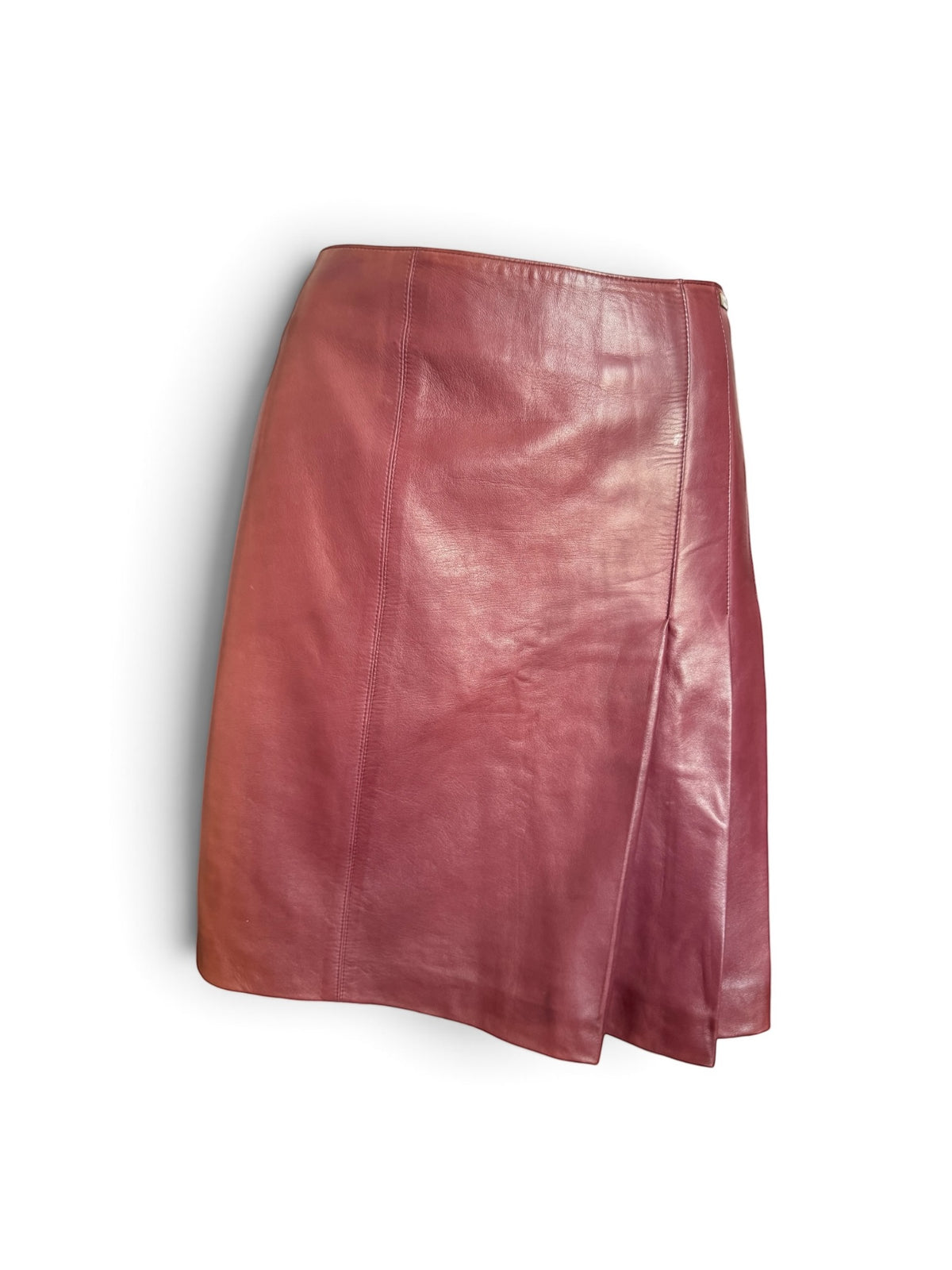 Chanel Bordeaux Leather Midi Skirt