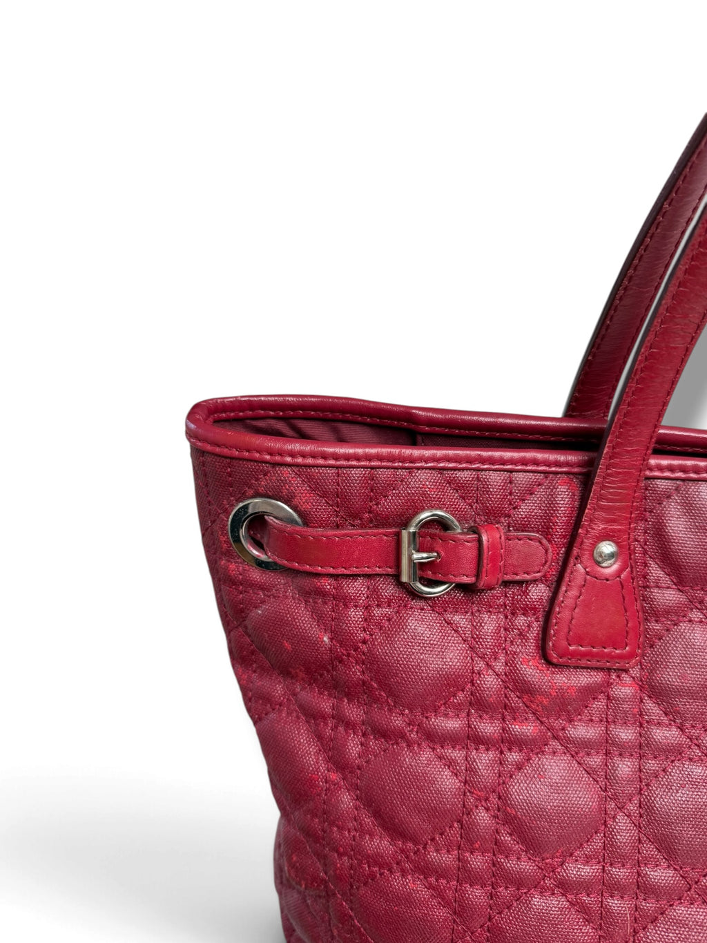 Christian Dior Panarea Medium/Large Red Cannage Quilted Tote – Authentic 2011, Silver Hardware & Charm, Made in Italy