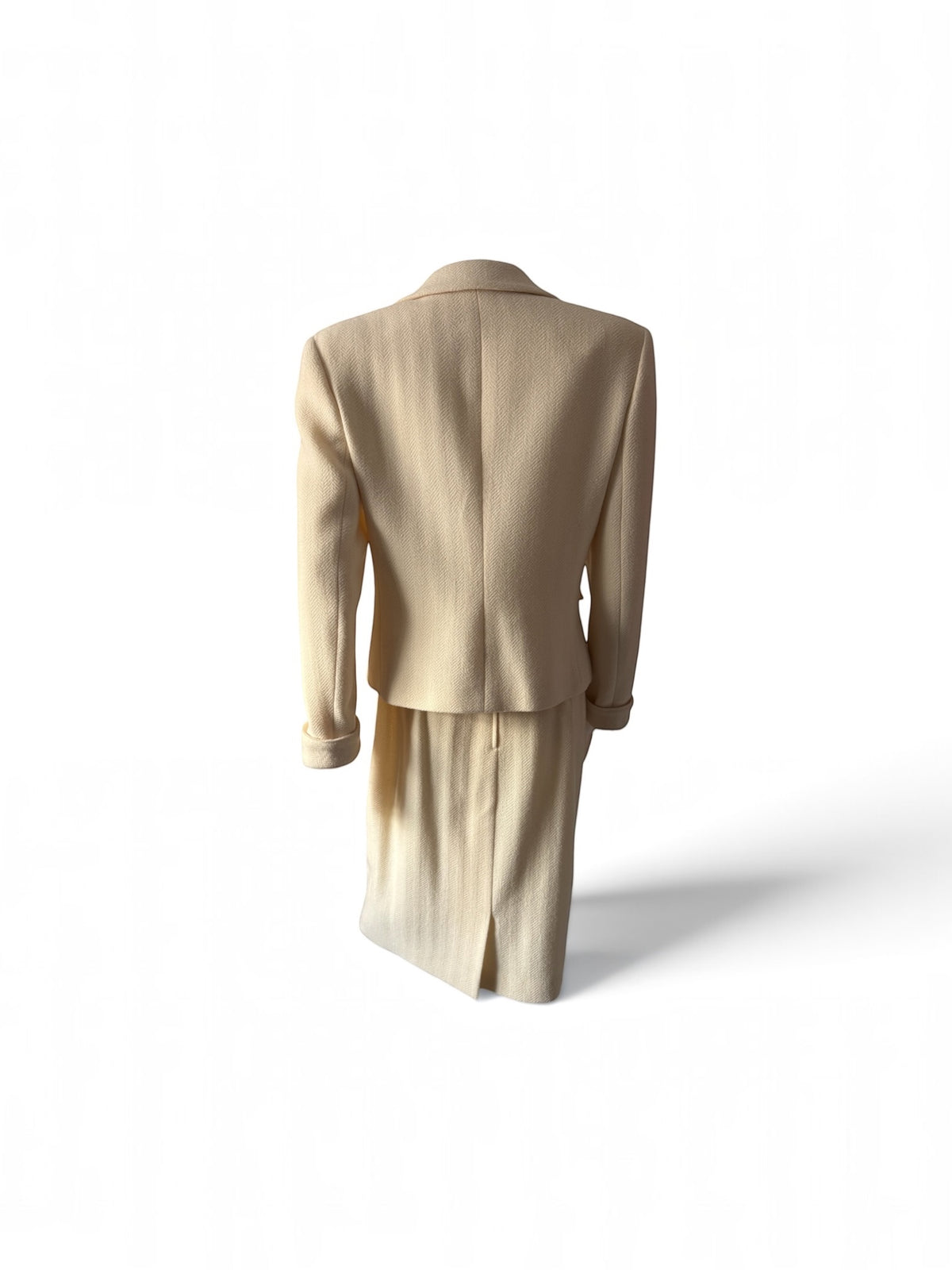 Valentino Miss V Cream Herringbone Skirt Suit, Size 44 / US 10