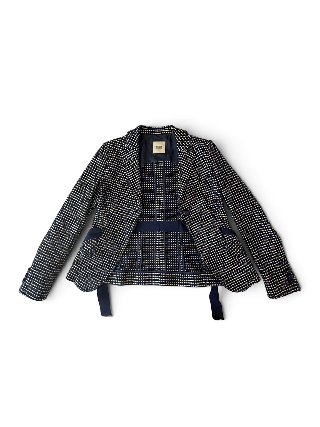 Vintage Moschino Cheap & Chic Navy Blue Check Blazer Jacket Size UK 12