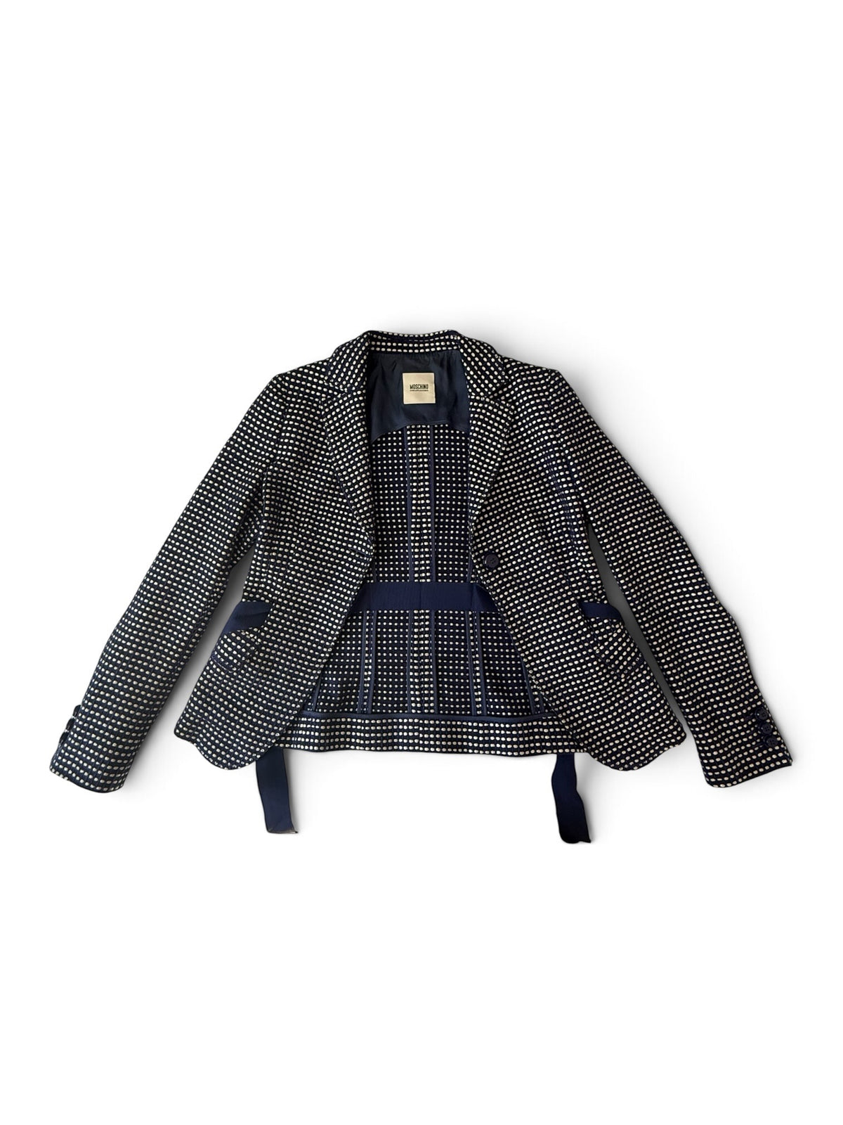 Vintage Moschino Cheap & Chic Navy Blue Check Blazer Jacket Size UK 12
