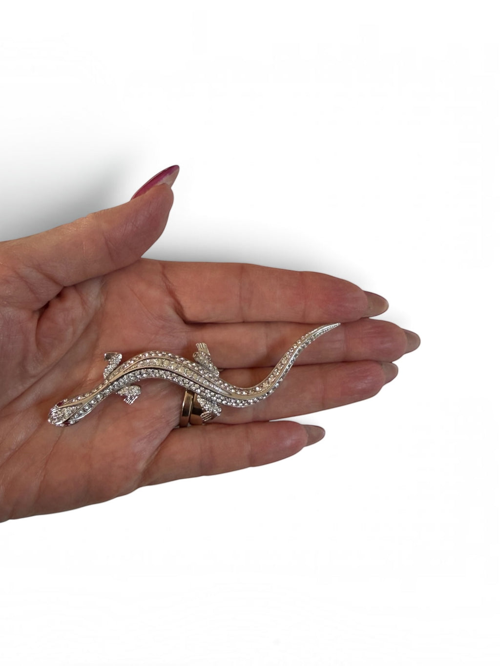 Vintage Attwood & Sawyer Crystal Lizard Brooch, Signed A&S, circa 1980s