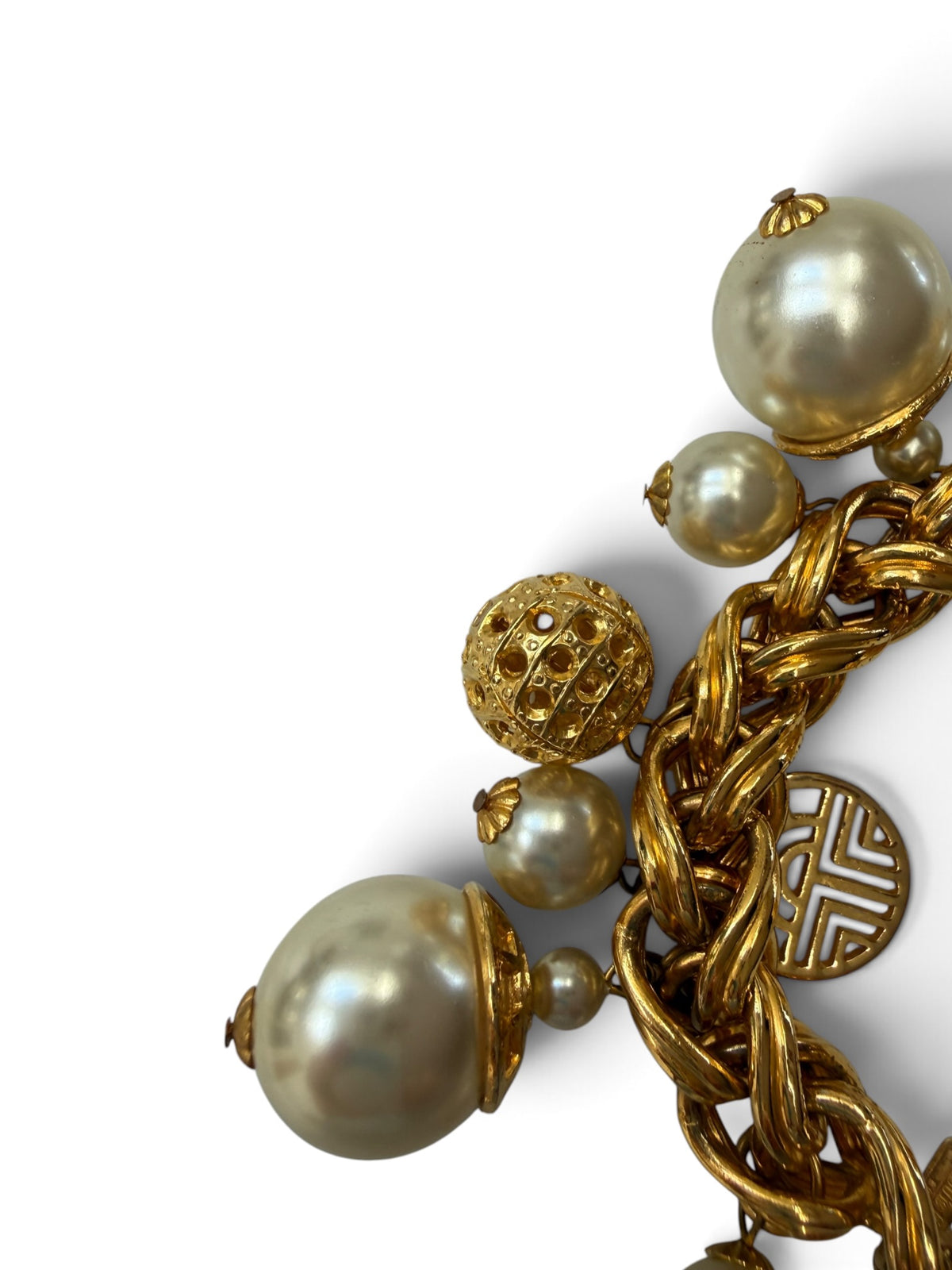 Vintage Louis Féraud Bijoux Gold Pearl Charm Bracelet