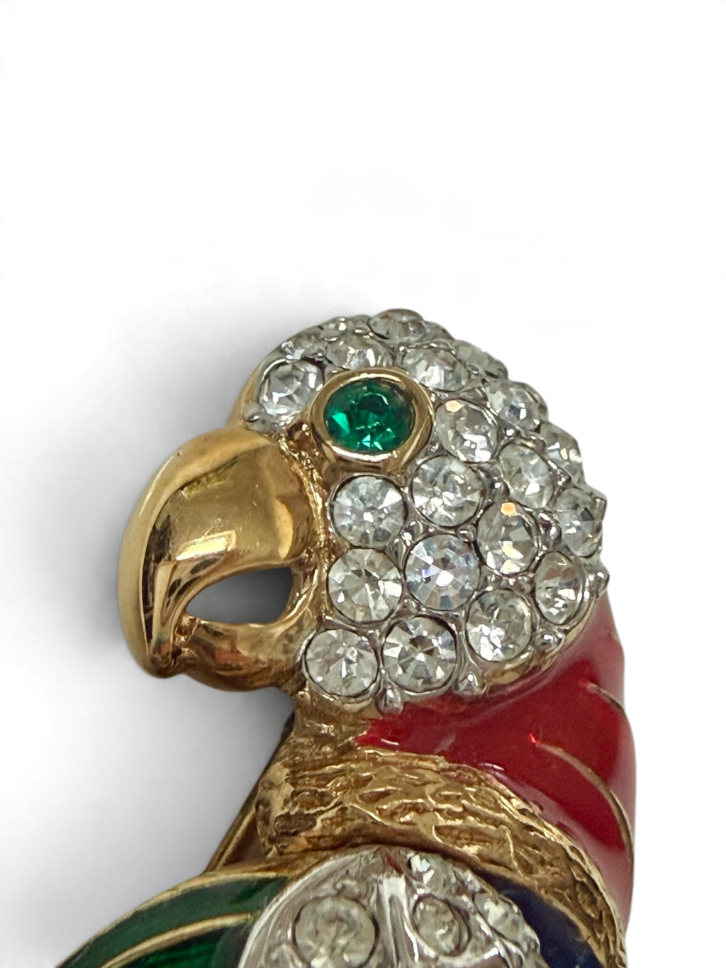 Vintage Attwood & Sawyer Parrot Brooch – 22ct Gold-Plated Enamel & Crystal