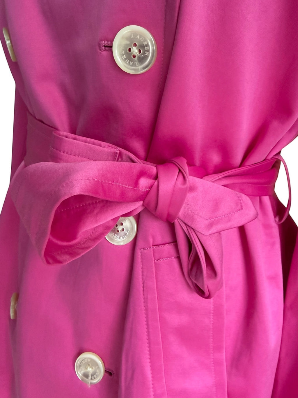 Lauren by Ralph Lauren Women’s Hot Pink Double-Breasted Trench Coat with Belt, Size M
