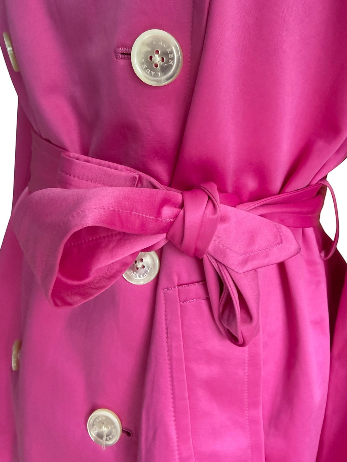 Lauren by Ralph Lauren Women’s Hot Pink Double-Breasted Trench Coat with Belt, Size M
