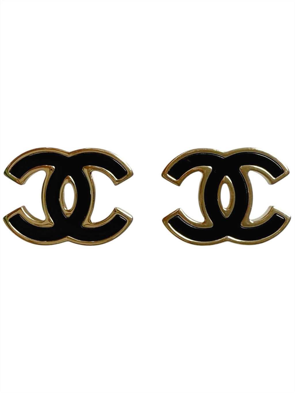 Chanel Black Enamel and Gold Plated Post Earrings