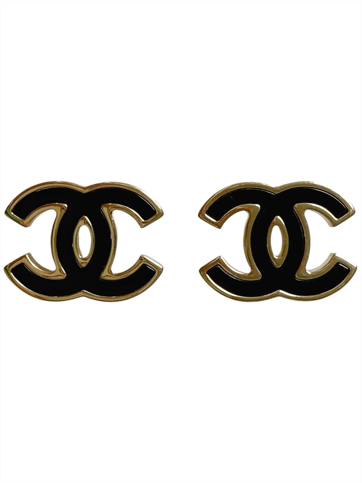 Chanel Black Enamel and Gold Plated Post Earrings