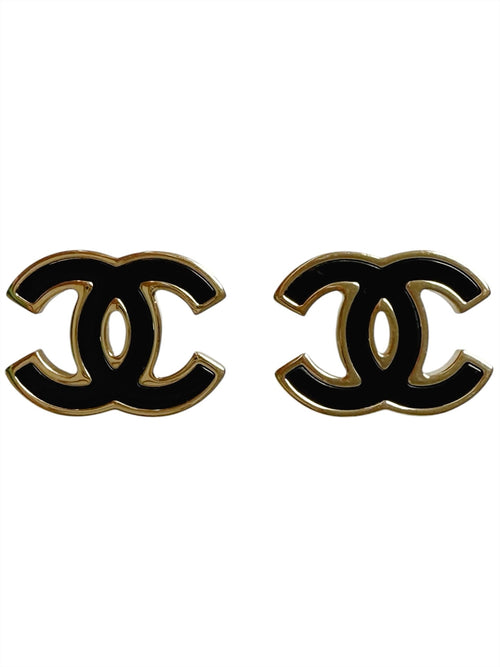 Chanel Black Enamel and Gold Plated Post Earrings