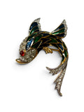 Vintage D’Orlan Gold-Tone Enamel Fish Brooch with Swarovski Crystals
