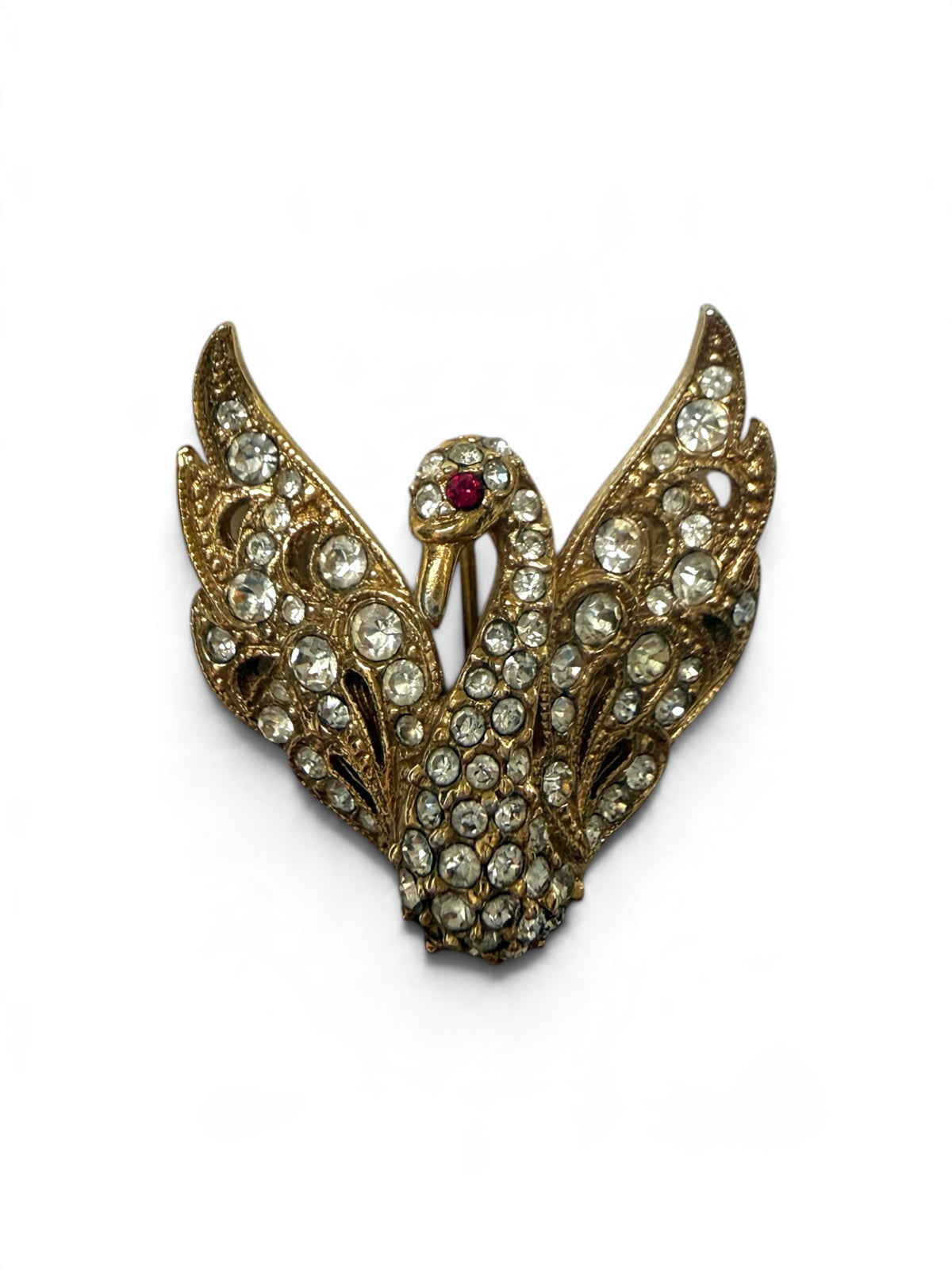 Attwood & Sawyer Vintage 22ct Gold Plated Swan Brooch with Swarovski Crystals