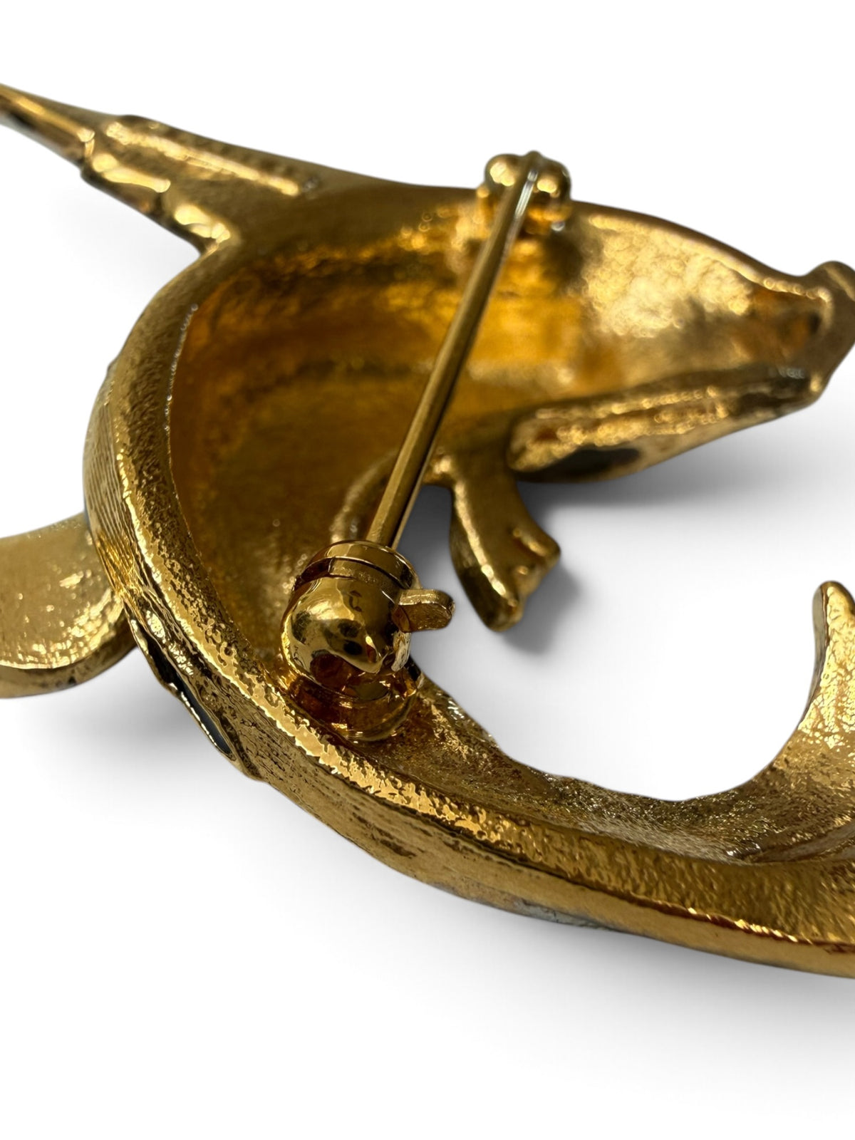 Vintage D’Orlan Gold-Tone Enamel Fish Brooch with Swarovski Crystals