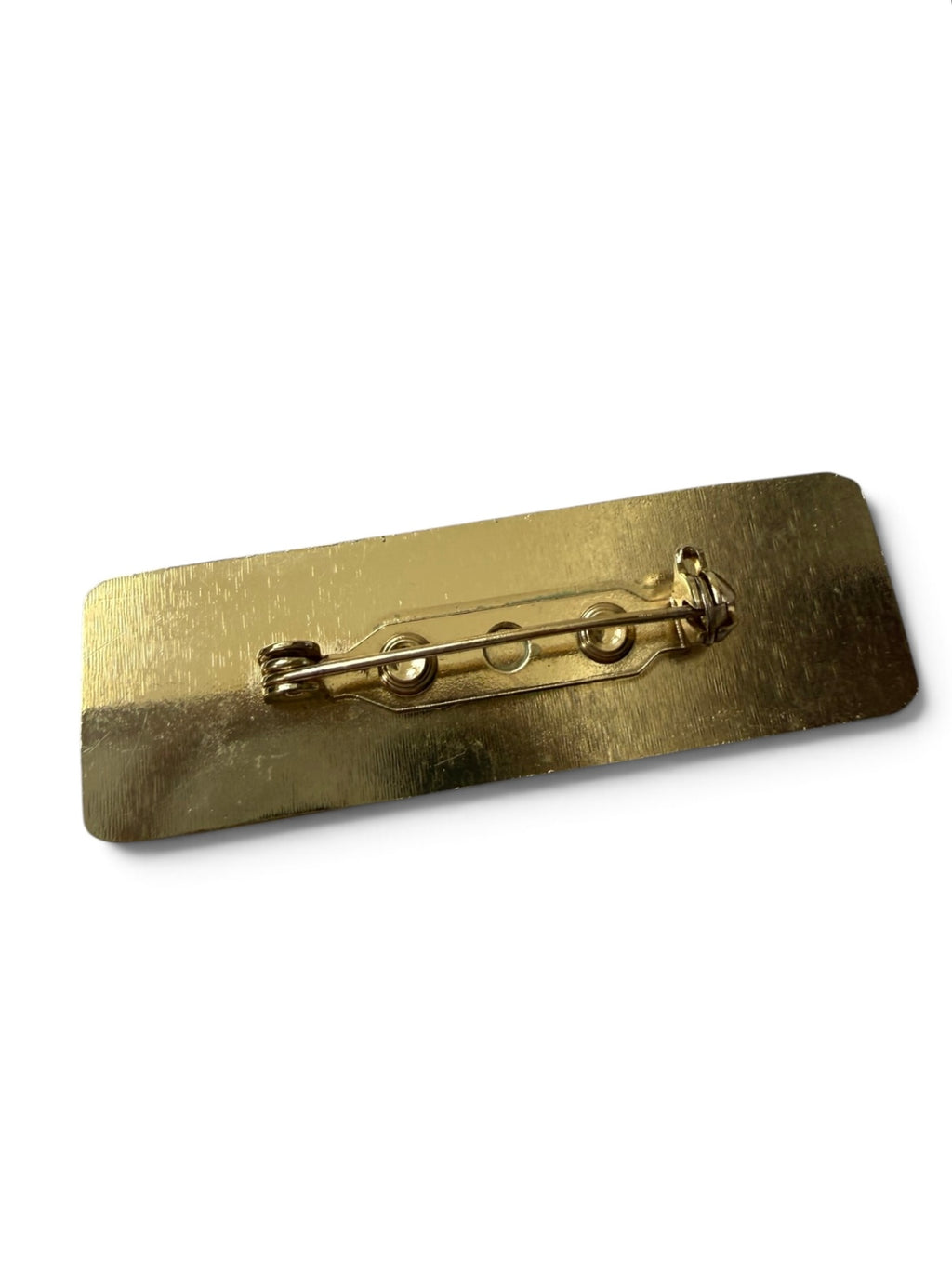 Vintage Chanel Employee Uniform Pin Brooch – Black Enamel with Gold “CHANEL”