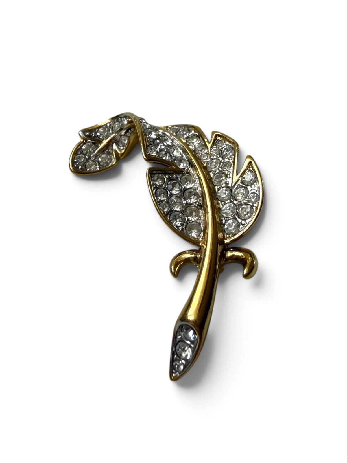 Vintage Attwood & Sawyer Gold-Tone Crystal Feather Brooch