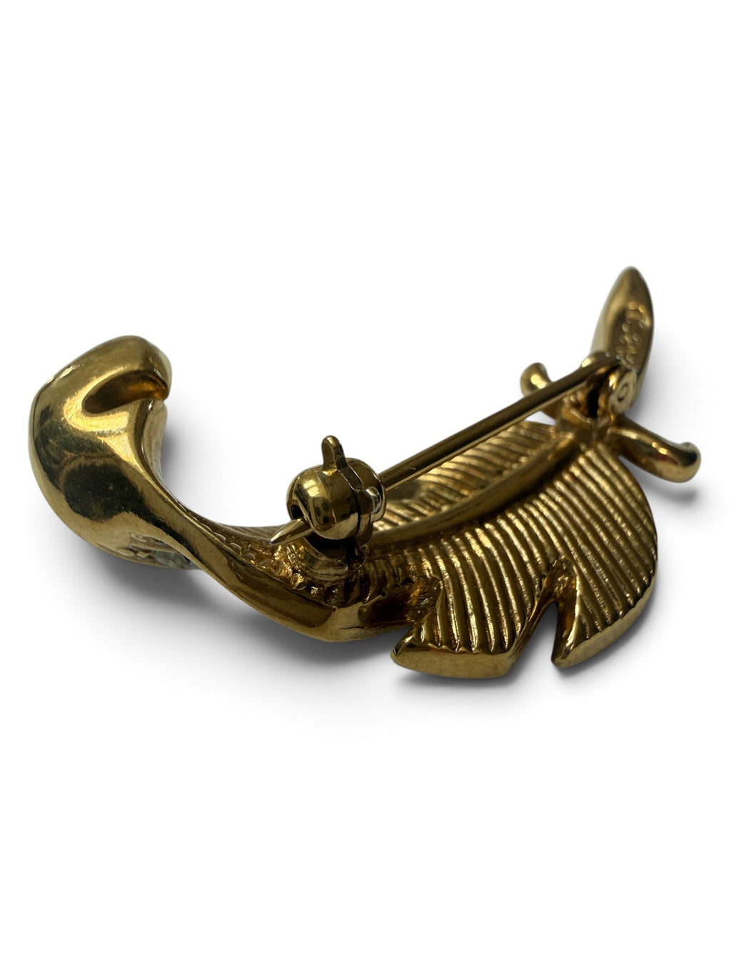 Vintage Attwood & Sawyer Gold-Tone Crystal Feather Brooch