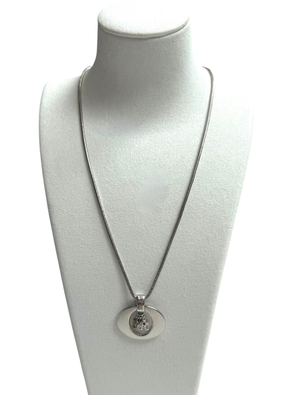 Dior Silver Tone Oval DIOR letters Pendant Necklace