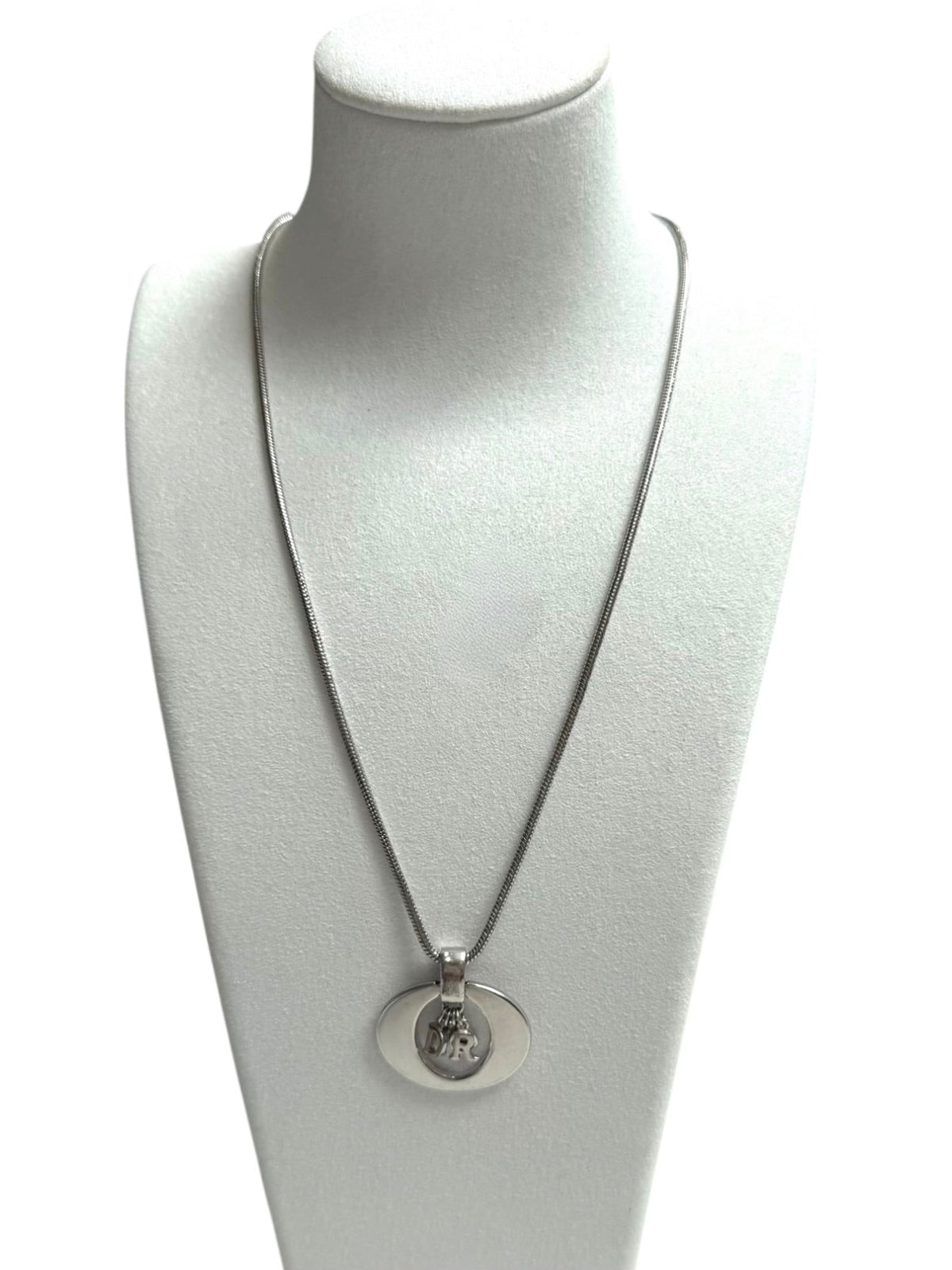 Dior Silver Tone Oval DIOR letters Pendant Necklace