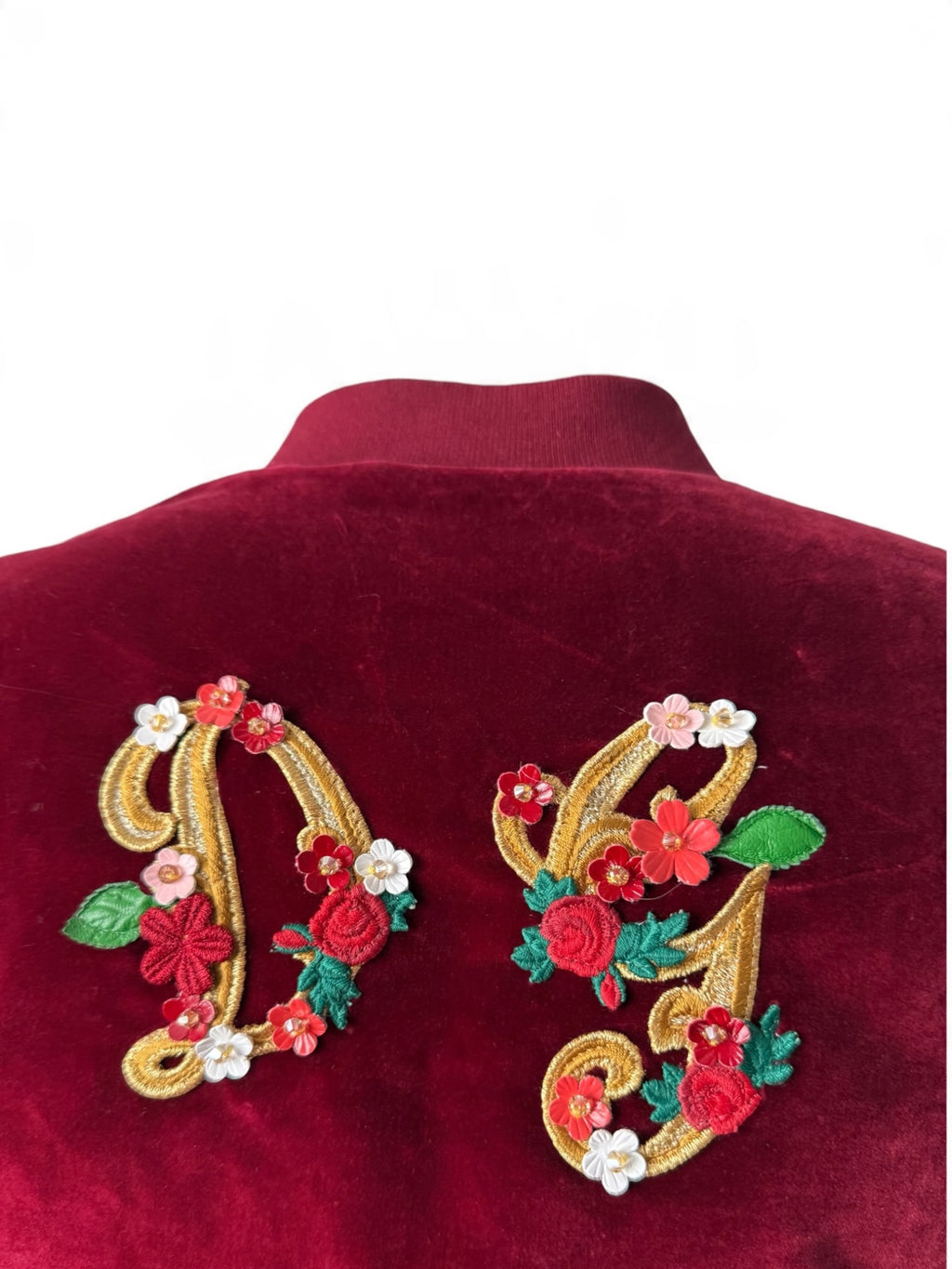 Dolce & Gabbana Red Velvet Bomber Jacket: Floral Embroidery, Leopard Lining (Made in Italy)