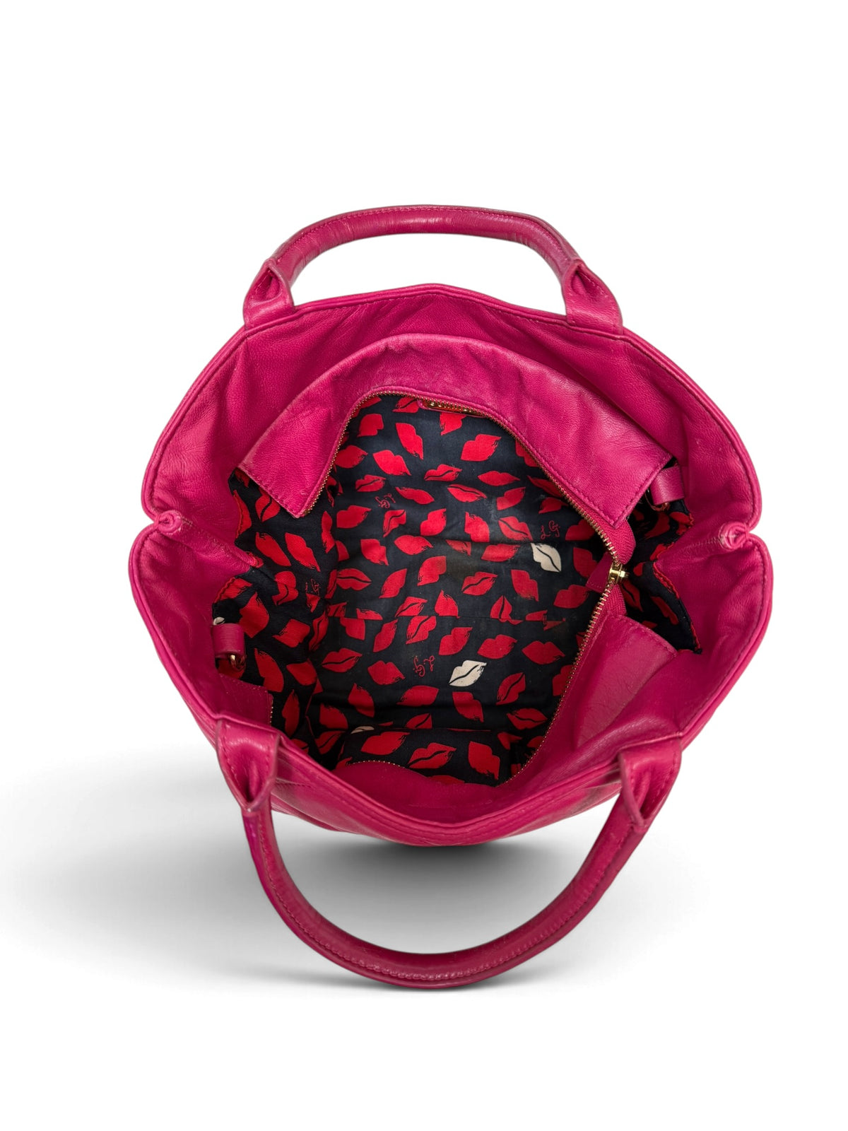 Lulu Guinness Fuchsia Quilted Leather Tote Bag with Signature Lips Lining