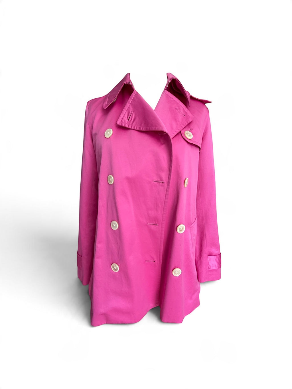 Lauren by Ralph Lauren Women’s Hot Pink Double-Breasted Trench Coat with Belt, Size M
