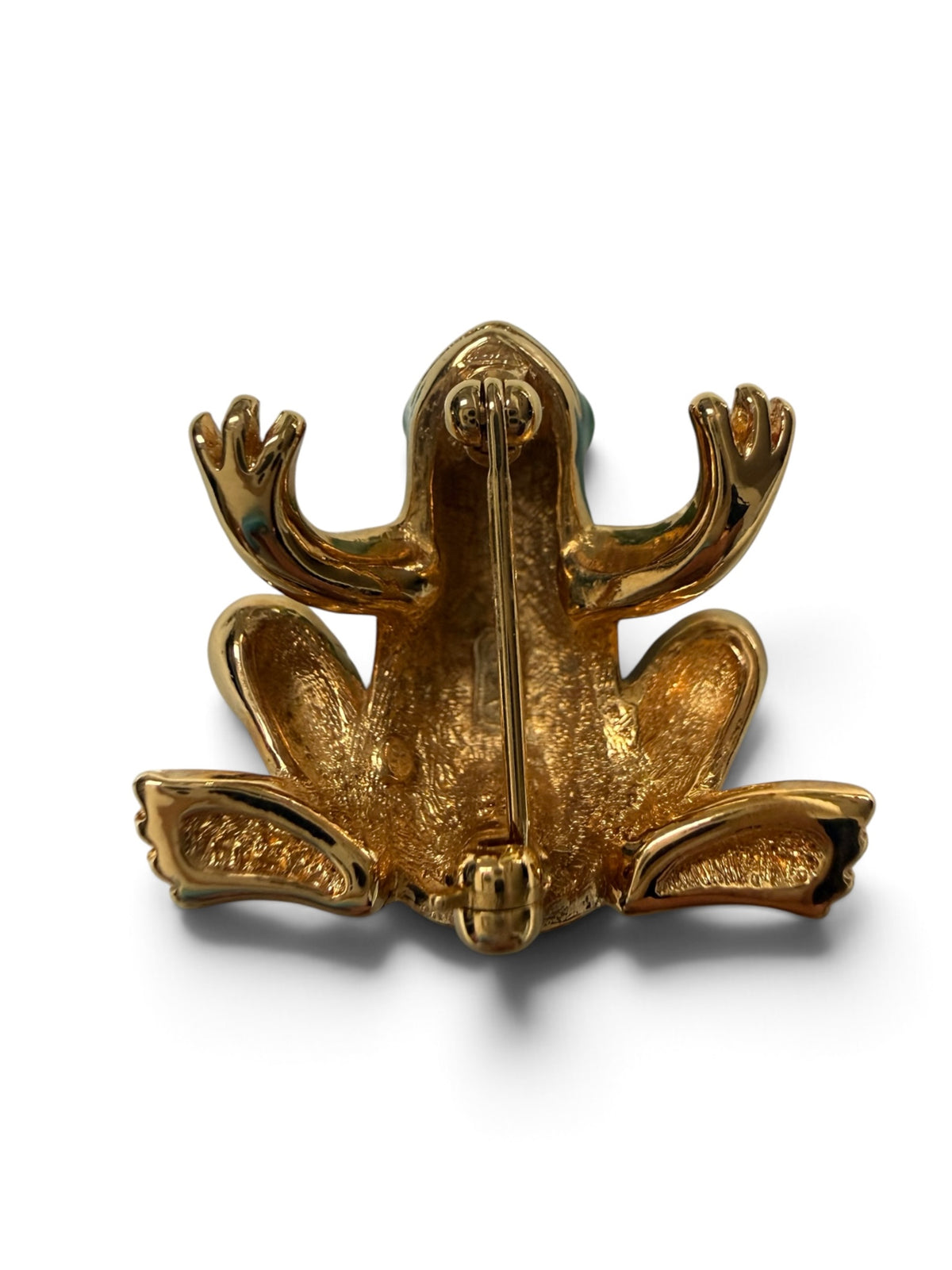 Vintage Attwood and Sawyer 22ct Gold Plated Green Enamel & Swarovski Crystal Frog Brooch (Circa 1980s–1990s)