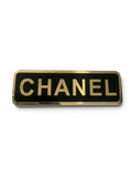Vintage Chanel Employee Uniform Pin Brooch – Black Enamel with Gold “CHANEL”
