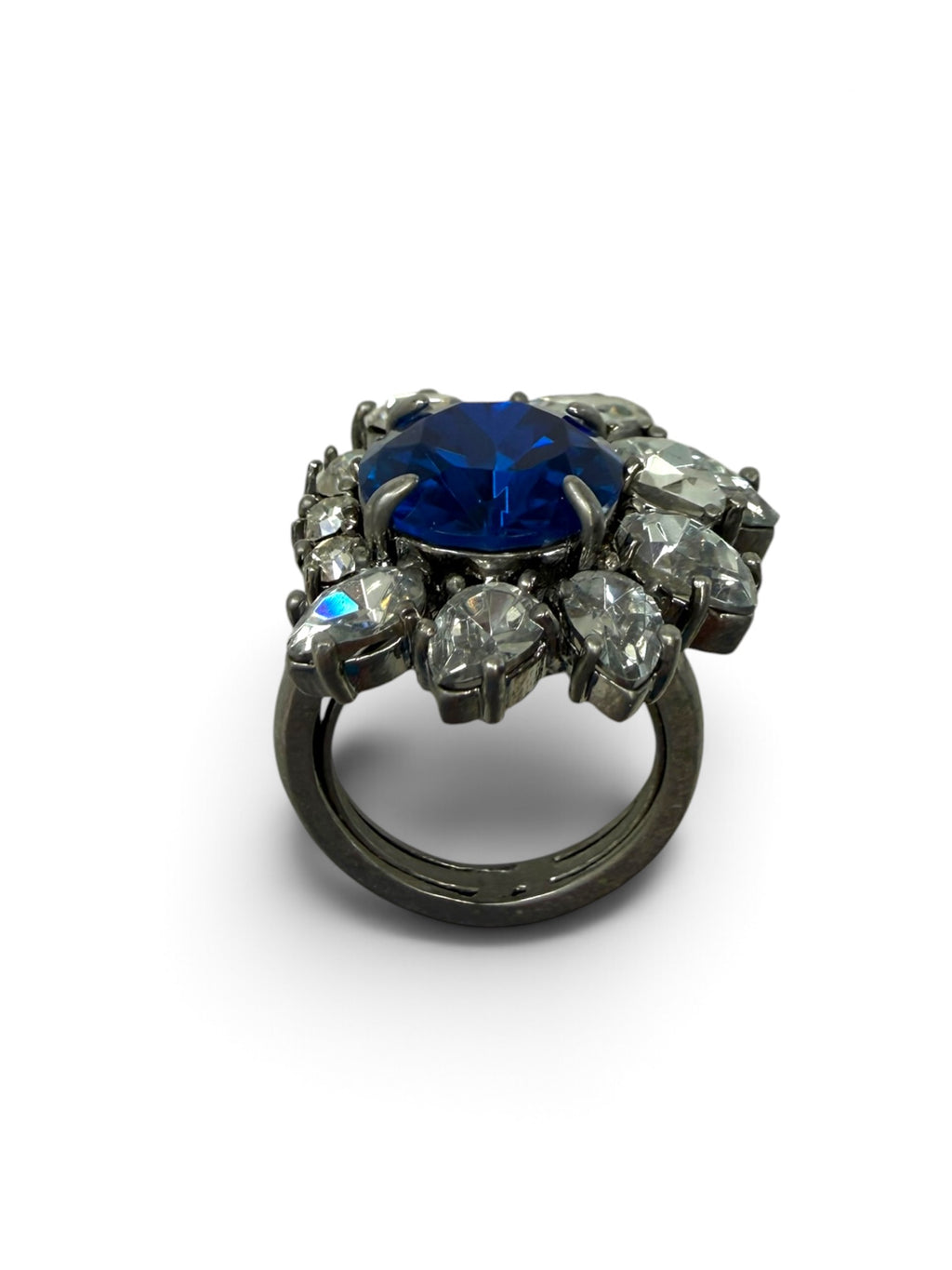 Juicy Couture Royal Blue Crystal Cluster Cocktail Ring – Silver-Tone Clear Marquise Statement Ring