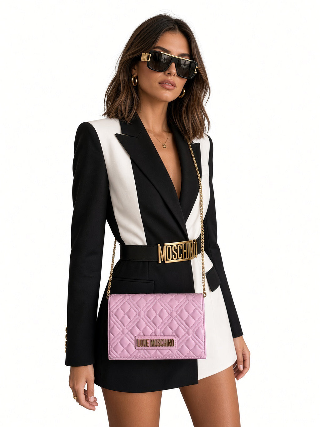 Love Moschino Pink Quilted Crossbody Bag with Gold Chain