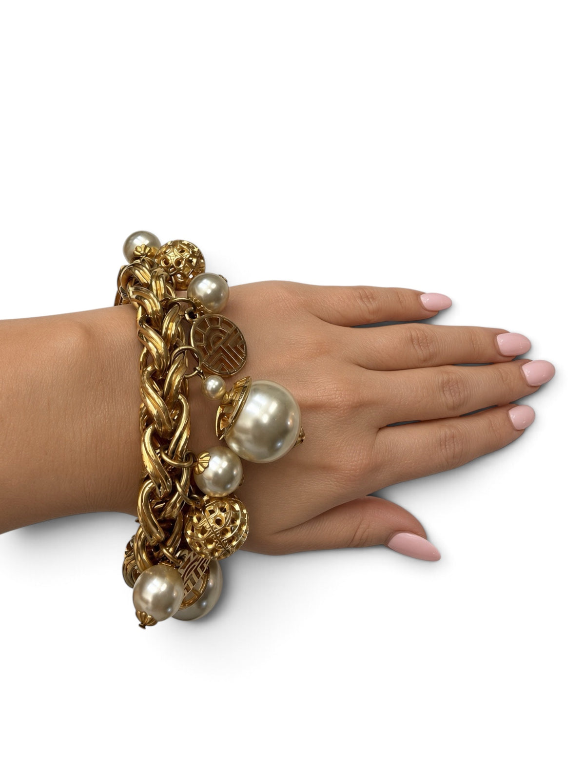 Vintage Louis Féraud Bijoux Gold Pearl Charm Bracelet