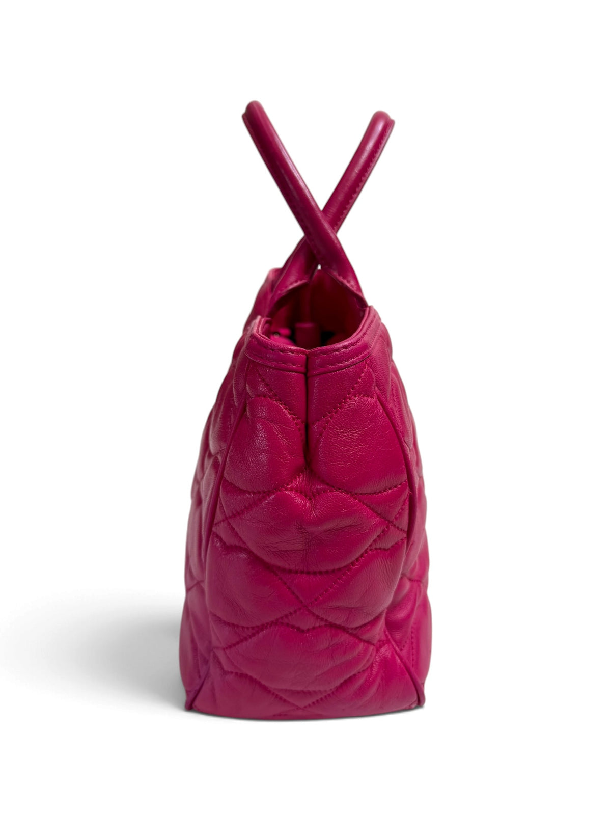 Lulu Guinness Fuchsia Quilted Leather Tote Bag with Signature Lips Lining