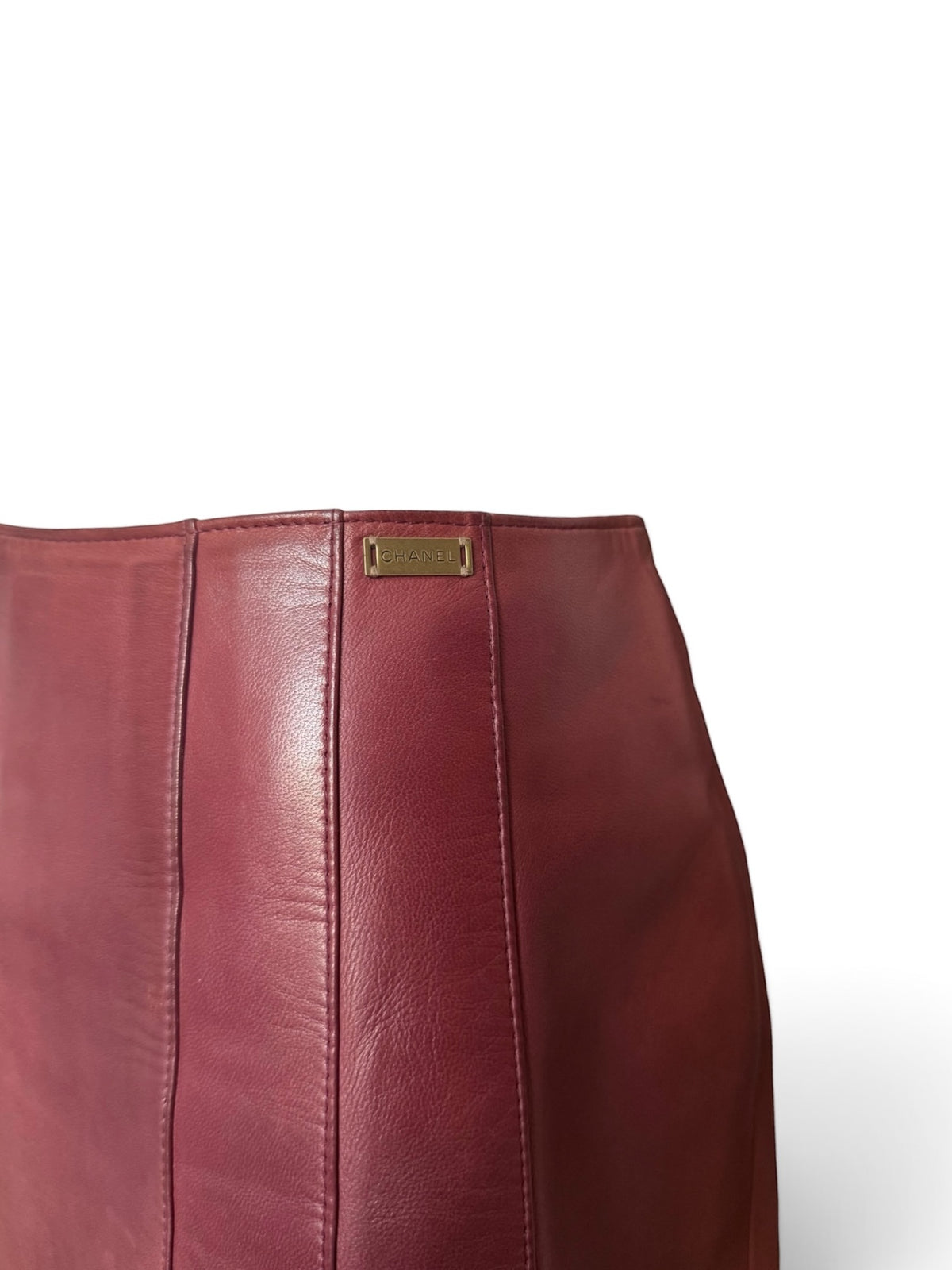 Chanel Bordeaux Leather Midi Skirt
