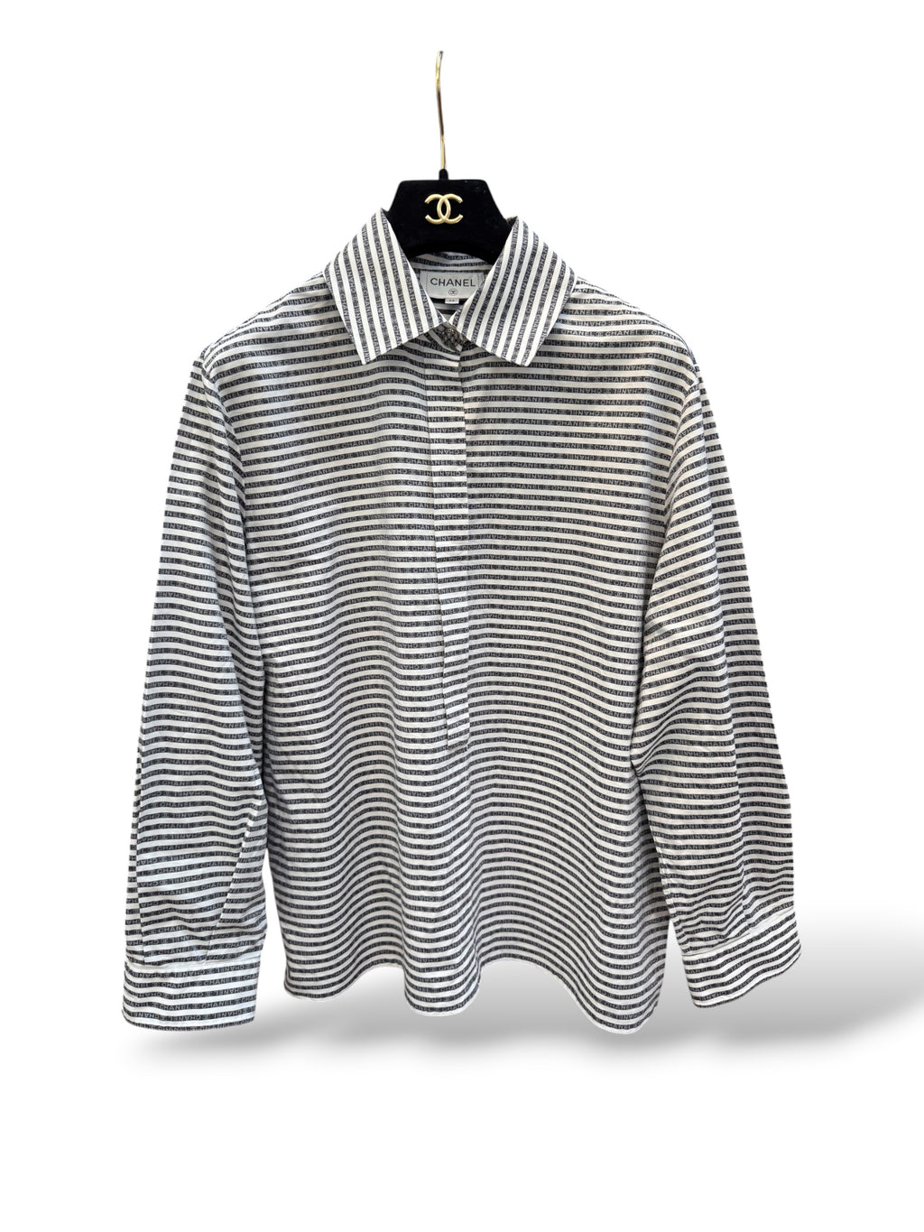 Chanel Logo Stripe Long Sleeve Shirt – 100% Cotton – Size 42 – Made in Italy – LegitGrails Authenticated