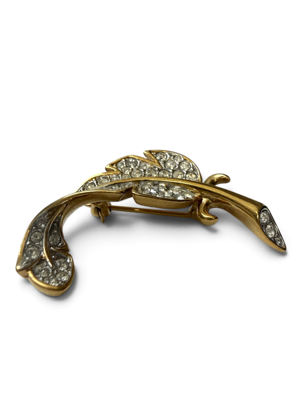 Vintage Attwood & Sawyer Gold-Tone Crystal Feather Brooch