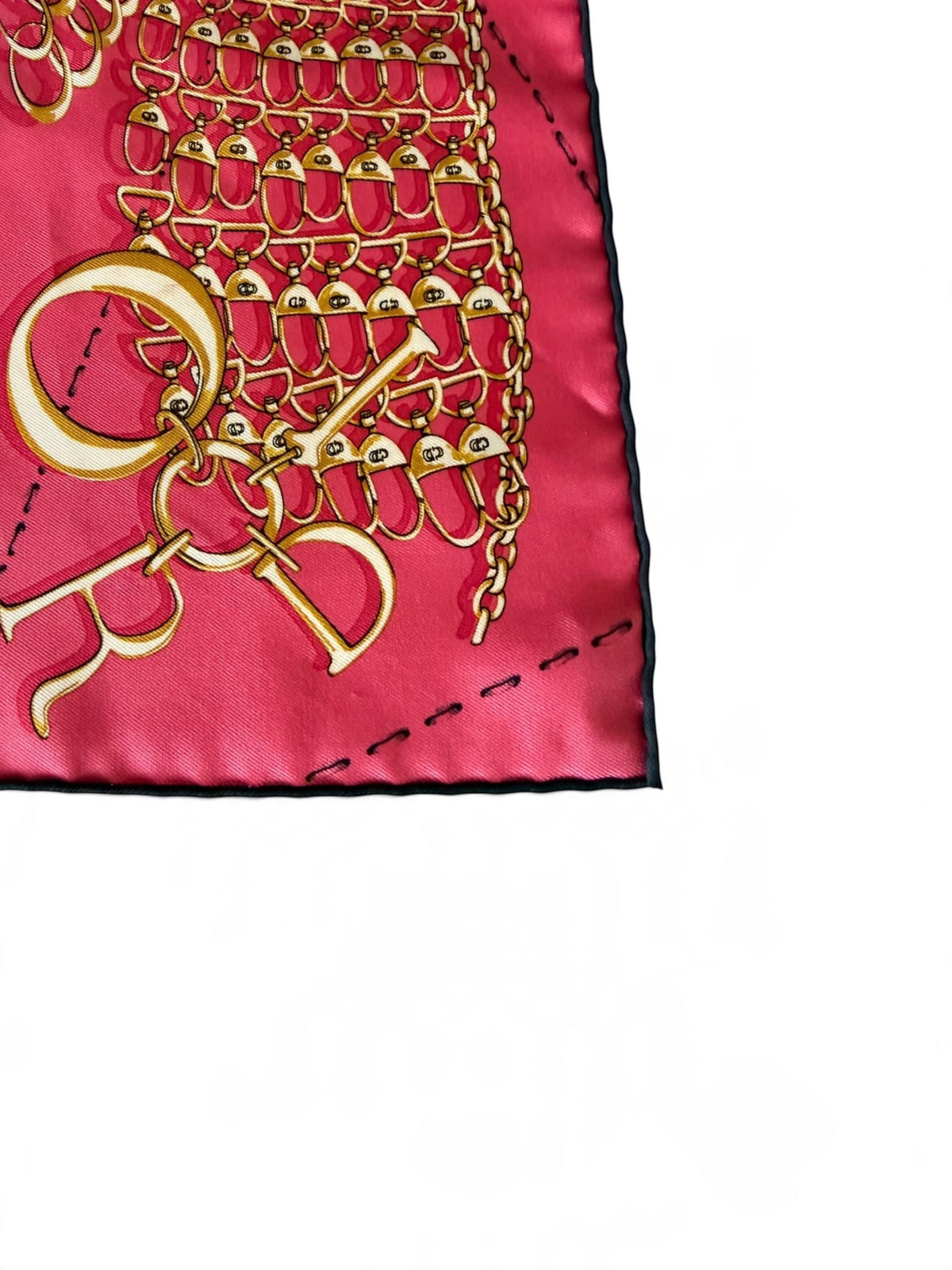 Christian Dior Pink Silk Scarf 55 x 55cm with Gold Jewellery Chain Motif – Made in Italy