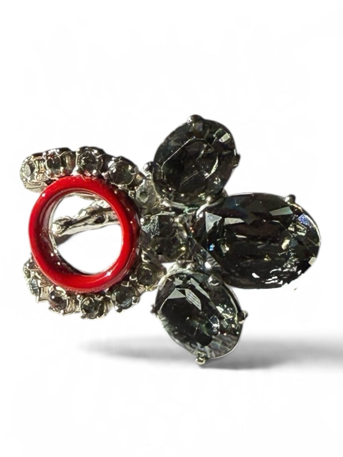 Vintage Christian Dior Red Enamel Crystal Cluster Statement Ring – Size N