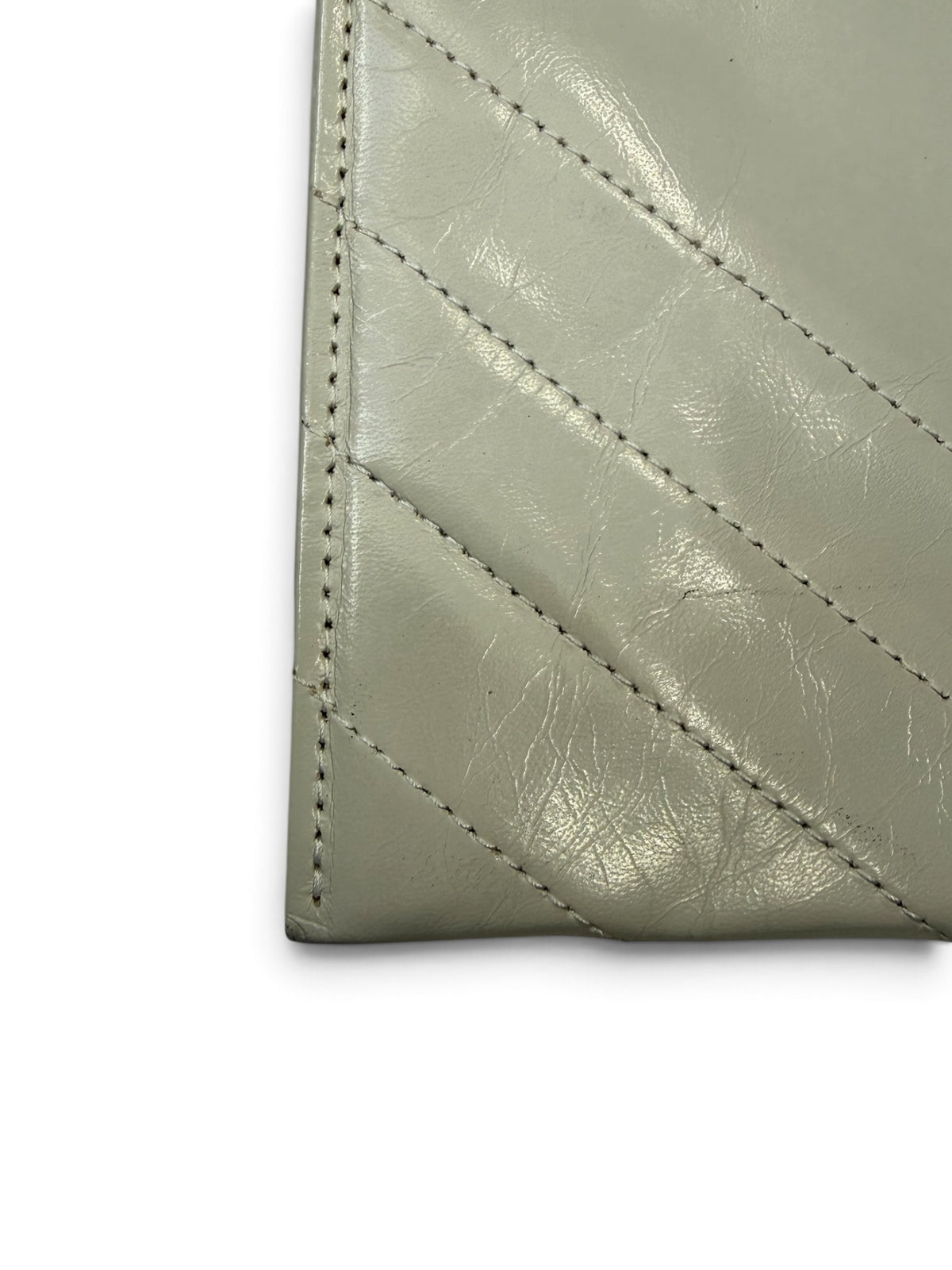 Yves Saint Laurent Pale Grey Chevron Quilted Leather Envelope Clutch, circa 1980s