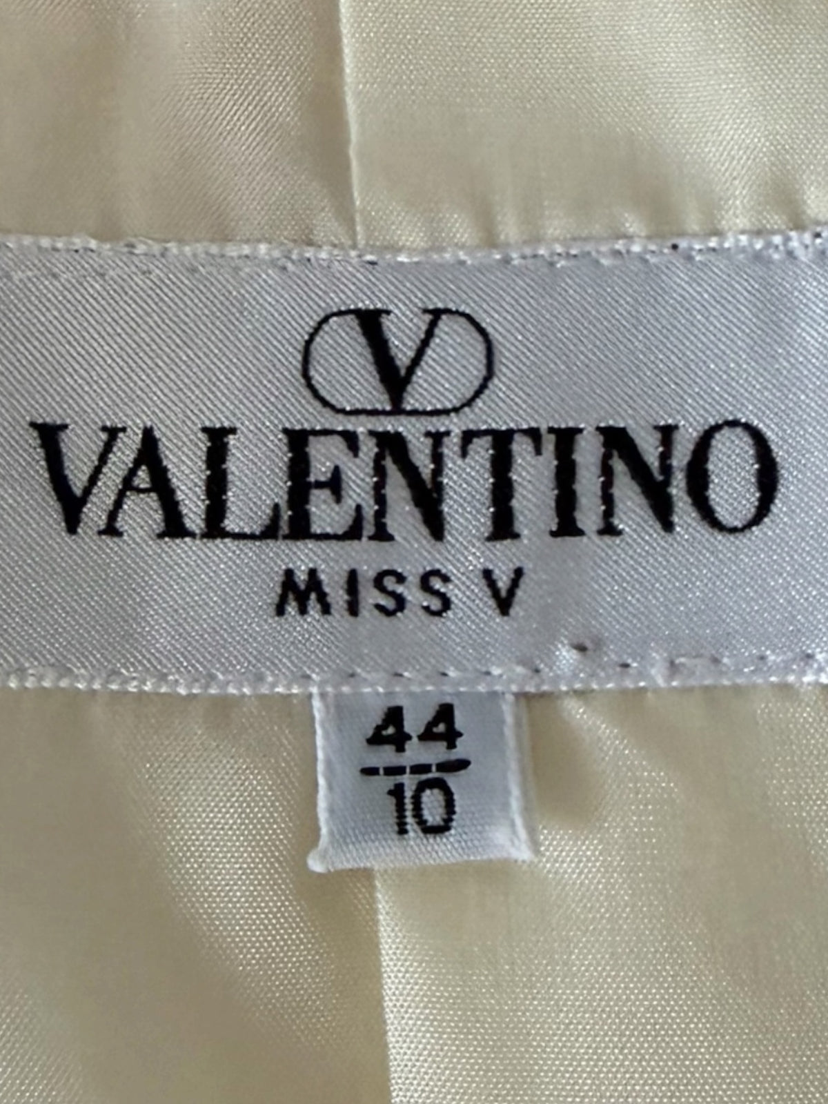 Valentino Miss V Cream Herringbone Skirt Suit, Size 44 / US 10
